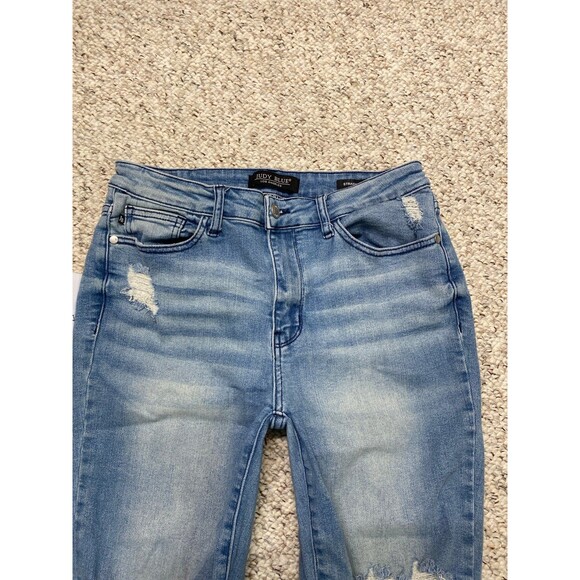Judy Blue Distressed Blue Ankle Jeans - Picture 2 of 9